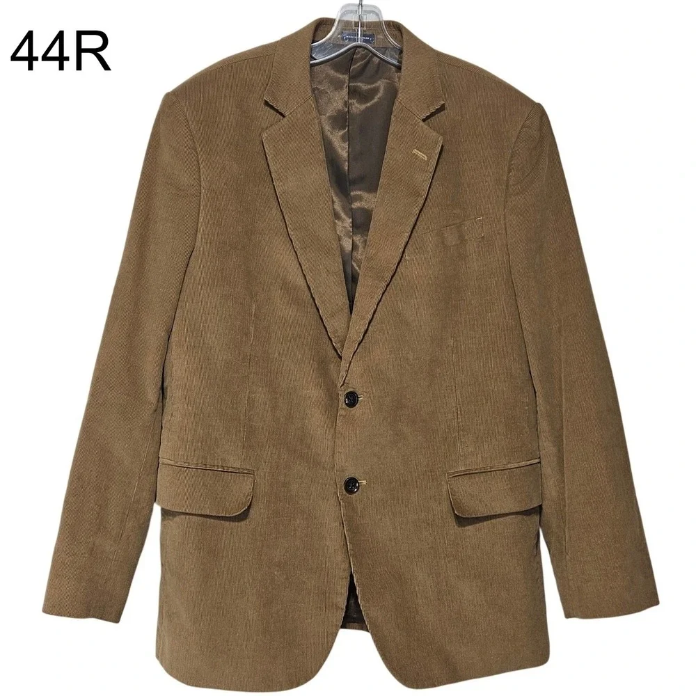 Stafford Mens 44R Corduroy Blazer Brown‎ Elbow Patches Classic Fit Sport Coat